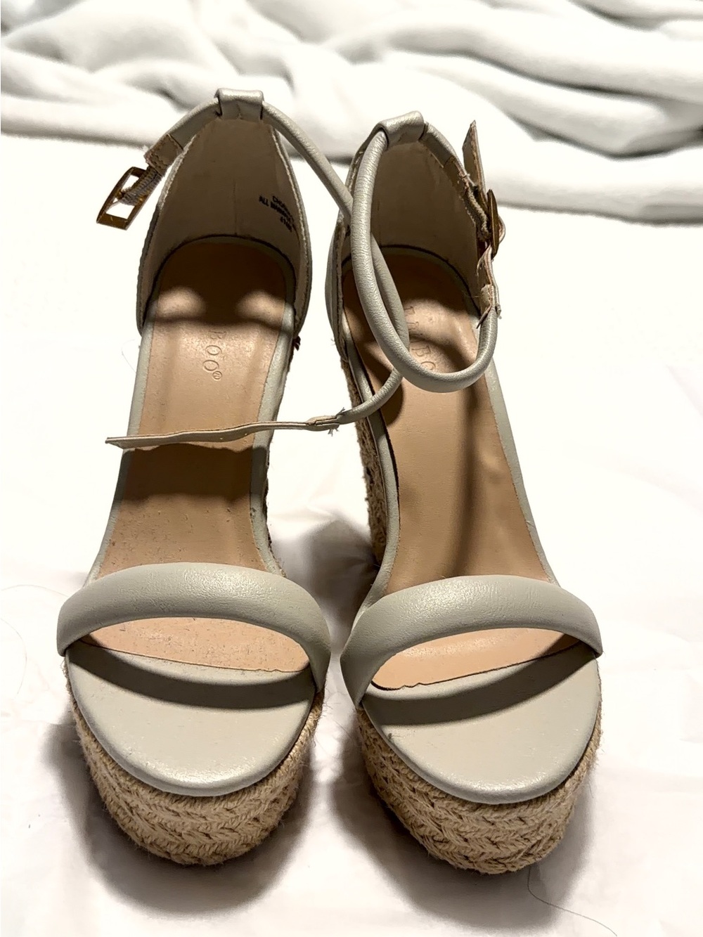 BAMBOO Light Cream Ankle-Strap Espadrille Wedge Sandals